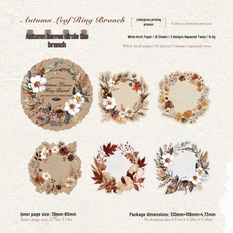 Сахарные Стихотворные Письма Тисненые Наклейки: Ретро венок Лесная серия (Белая крафт-бумага)