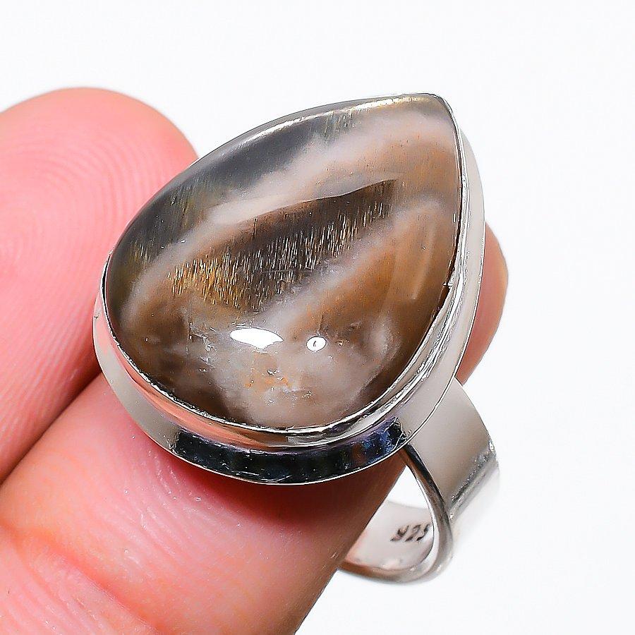 

Этническое ювелирное кольцо ручной работы с кремневым камнем, размер 8SR-3316