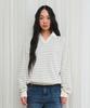 AMES-WORLDWIDE V Neck Collar Stripe Sweatshirt Ivory