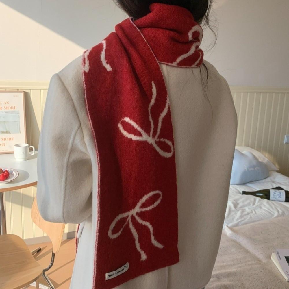 Thickened Bowknot Knitted Scarf Double-Sided Shawl Wrap Sweet Cashmere Scarves  Women