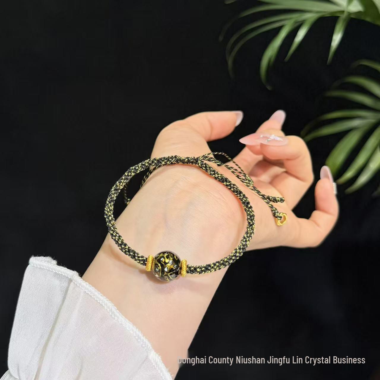 Women s Hand-Woven Chinese Lacquer Bead Bracelet for Wealth Luck