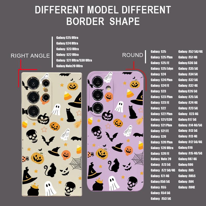 Ghost Pumpkin Pattern Phone Case For Samsung Galaxy A55 A54 5G A56 S25 A53 A52 A14 A34 A15 A35 S23 S24 Ultra S20 FE S21 S22 Soft TPU Lanyard Cover