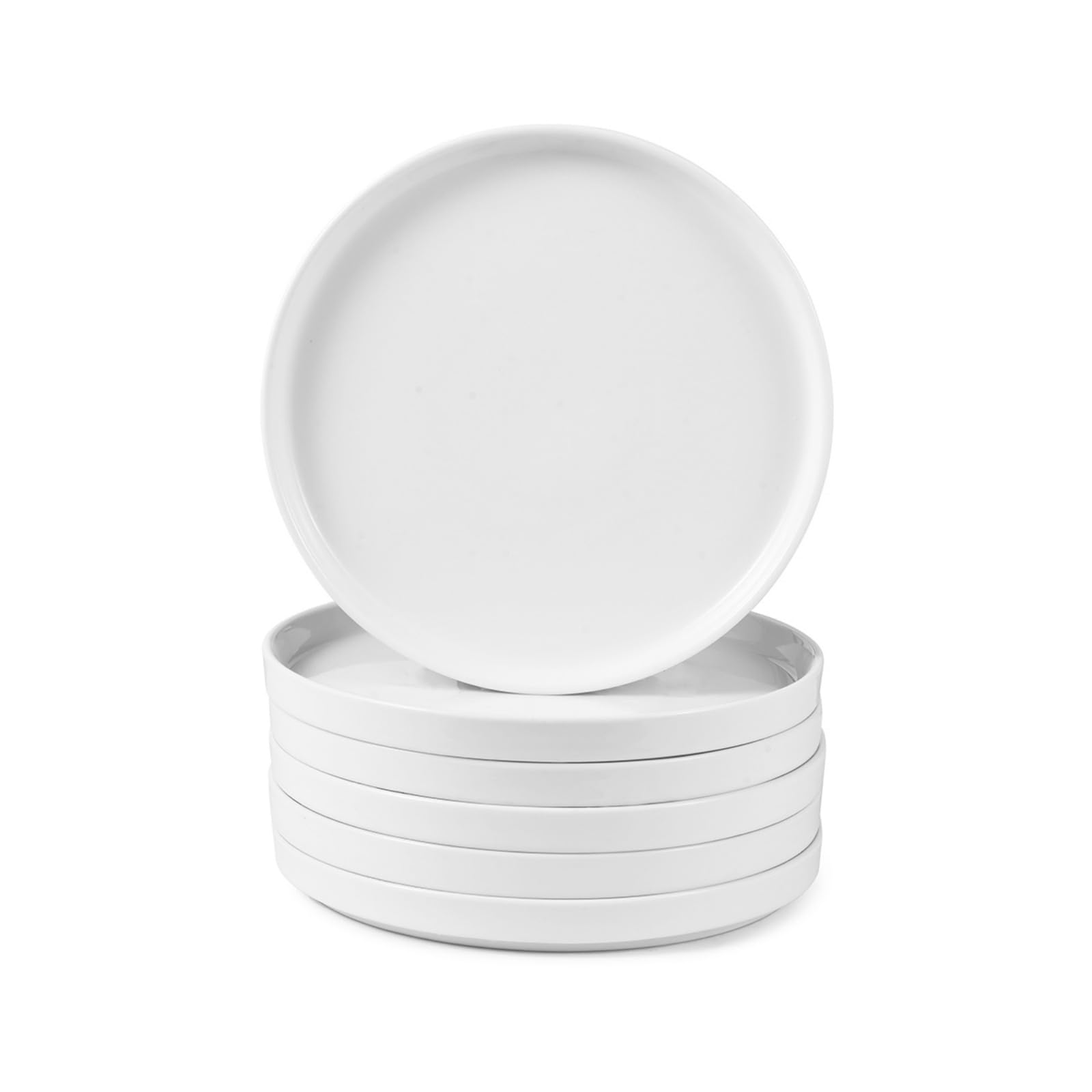 

WishDeco Set of 6 Dessert Plates, Cake Plates, Approximately 18cm Diameter x 2cm Height, Stylish Small Plates, White, Microwave and Dishwasher Safe