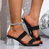 Transparent High Heels Women's Slippers Square Head Buckle Sandals Outdoor Wear PVC Material Fashionable European Style