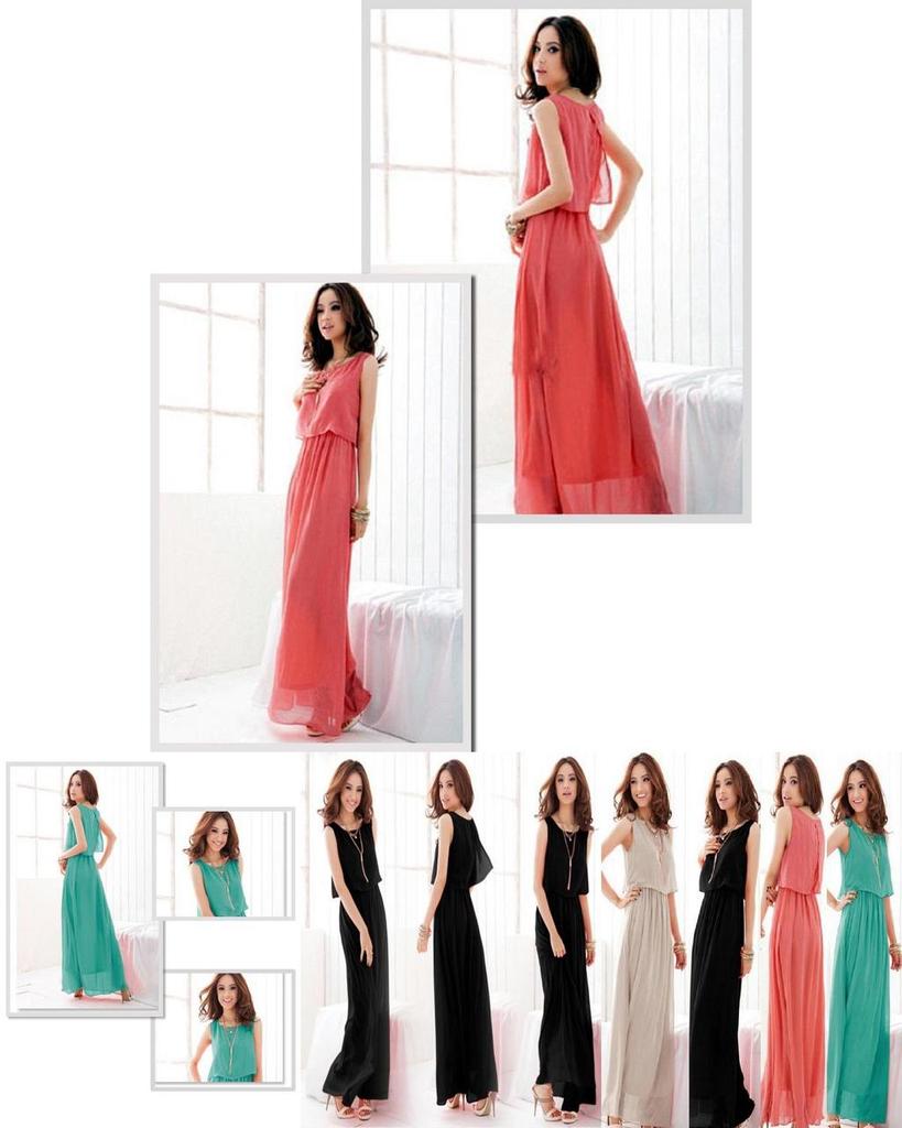 Elegant Summer Fashion Women Round Neck Sleeveless Chiffon Dress For Casual Party