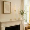 Taper Candle Stick Holder-3PCS Brass Gold Pillar Tall Candlestick Holders Metal Vintage Decor Dinner Table Dining Room Centerpieces Decorations
