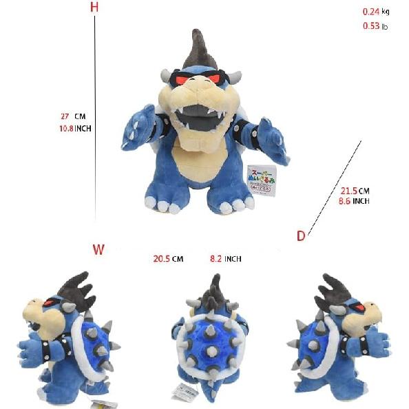 Cartoon Fire Dragon Koopa Plush 11" Anime Dark Blue King Koopa Stuffed Dolls Super All Star Collection Ornament Stuffed Doll Gift for Girls & Boys