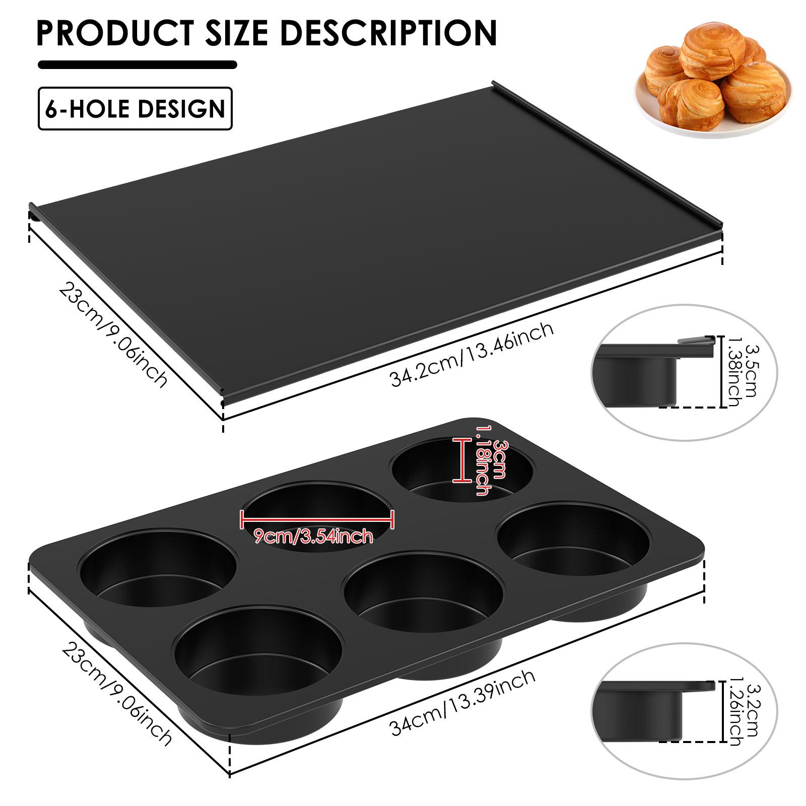 

6 Cup Muffin Top Pan w/ Sliding Lid Carbon Steel Reusable Hamburger Bun Pan with Nonstick Coating Brownie Cake Pan Bakeware Tool чорний