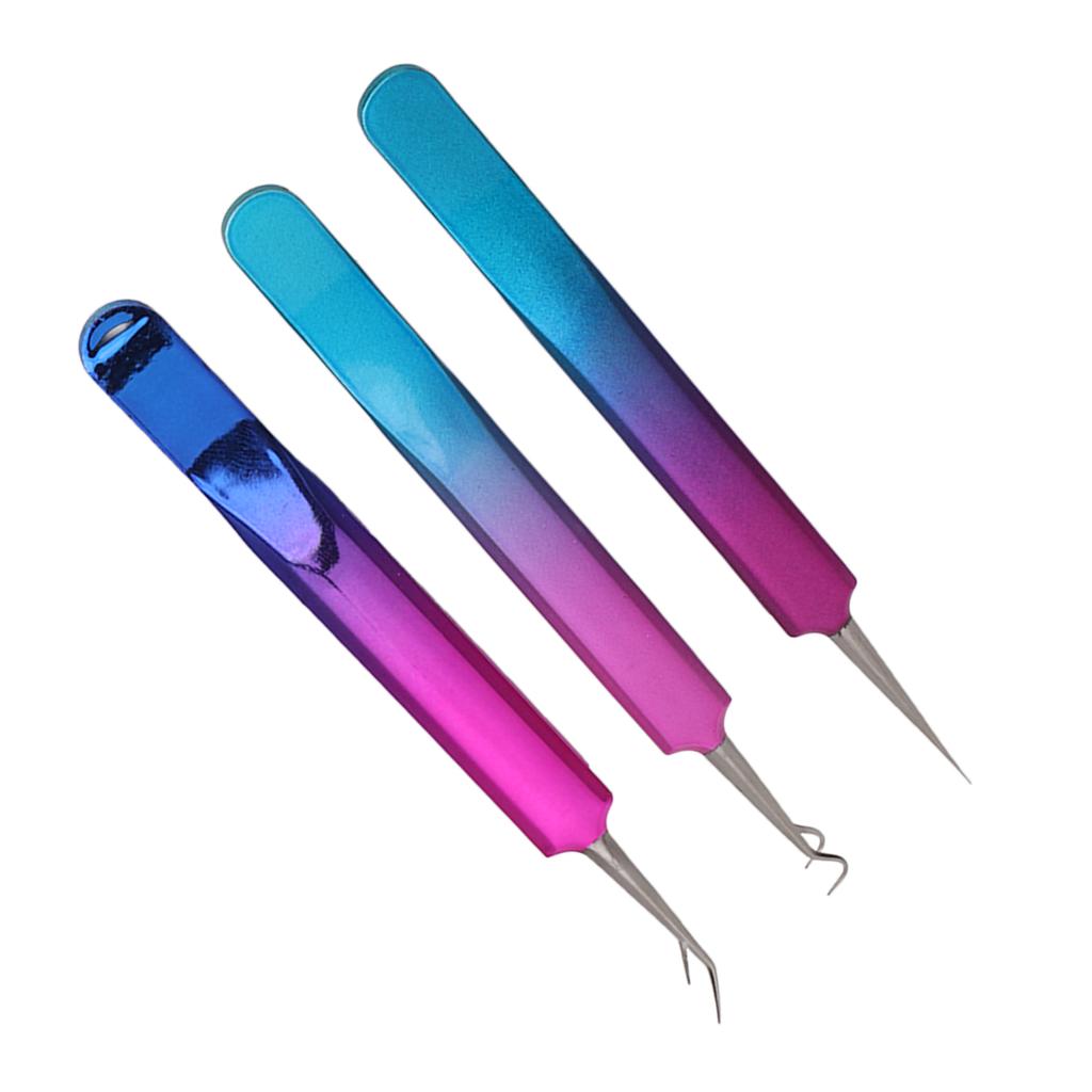 3pcs Blackhead Remover Tools with Stainless Steel Straight Head Curved Head Slant Tip Tweezer Clips