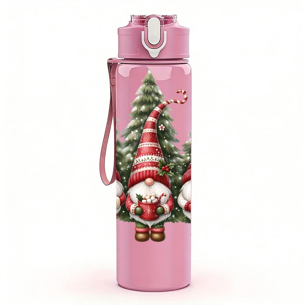 1PC Three Little Gnome Winter Cartoon Art 750ml Color Plastic Sports Water Bottle Leakproof Flip Straw Lid Suitable for Sports Office Home Use