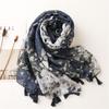 Women Autumn Navy Blue Abstract Floral Viscose Shawl Scarf High Quality Print Wrap Pashmina Snood Bufandas Muslim Hijab 180*90Cm