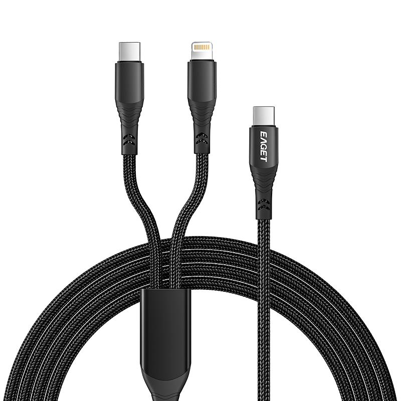 

EAGET 2 в 1 QC4.0 кабель для зарядки Lightning USB-адаптер для быстрой зарядки 100 Вт Type C и кабель для зарядки Lightning для iPhone, iPad, Samsung чёрный