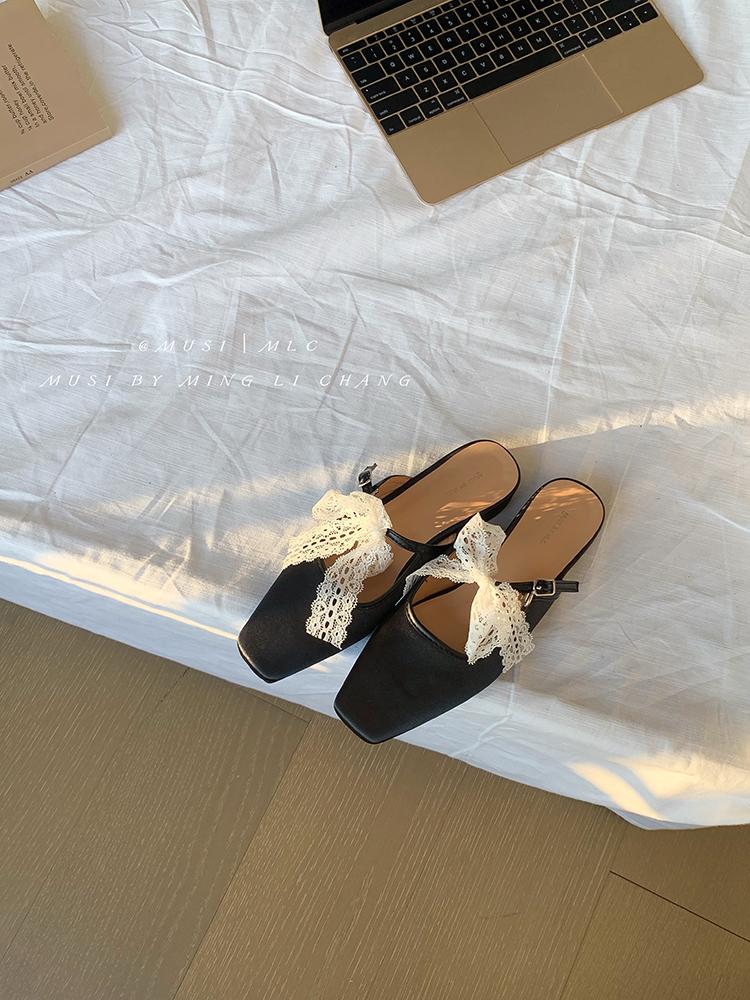 Fashion Summer Flat Sandals Woman 2025 New Square Toe Buckle Strap Breathable Satin Leisure Slingbacks Chic Mules Shoes for Ladies