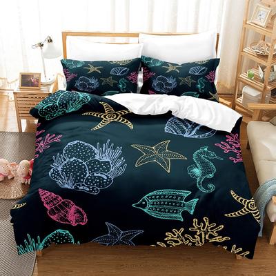 Soothing Underwater Theme Bedding Set 3D Print Quilt Cover Set 3PCS Soft Blue Mint Green Kids Sea Creatures Decor Home Suitable