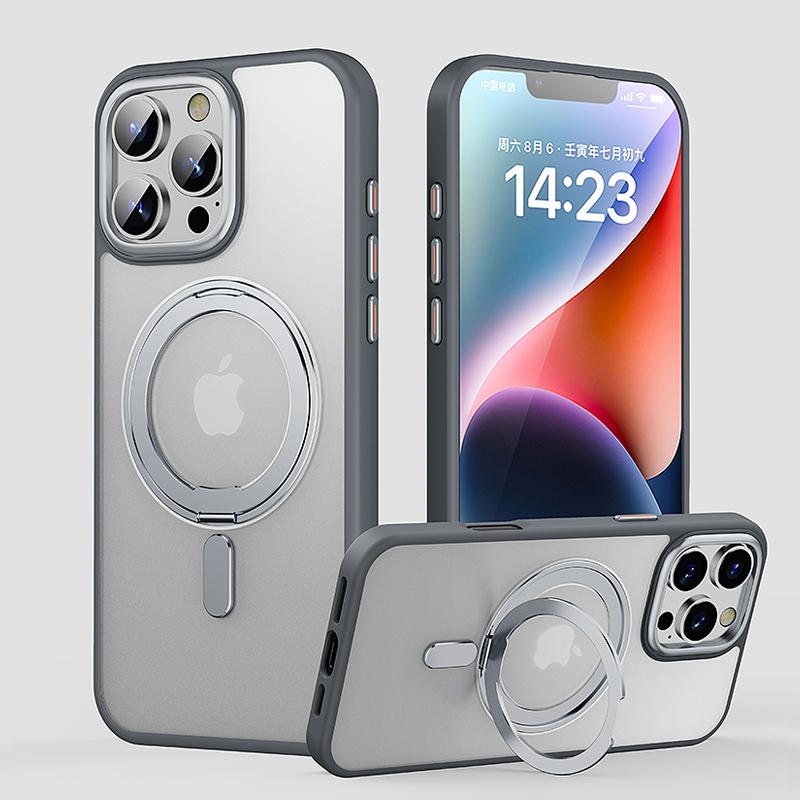 

Чехол-подставка с магнитным кольцом KEYSION, вращающийся на 360 °, для MagSafe для iPhone 16 Pro Max, прозрачная матовая противоударная задняя крышка для телефона for iPhone 16 Pro серый