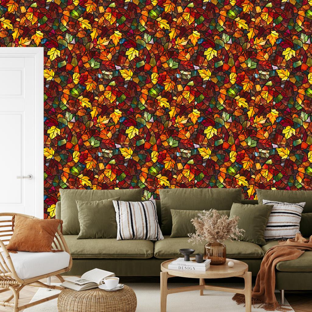 Burgundy and rust stained glass wallpaper for living room and bedroom 50x1000