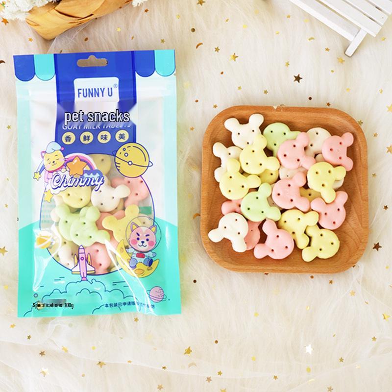 Dog Teething Cleaning Biscuits - Multi-Flavor (Chicken, Beef, Calcium, Milk), Deodorizing Mini Buns, 100g