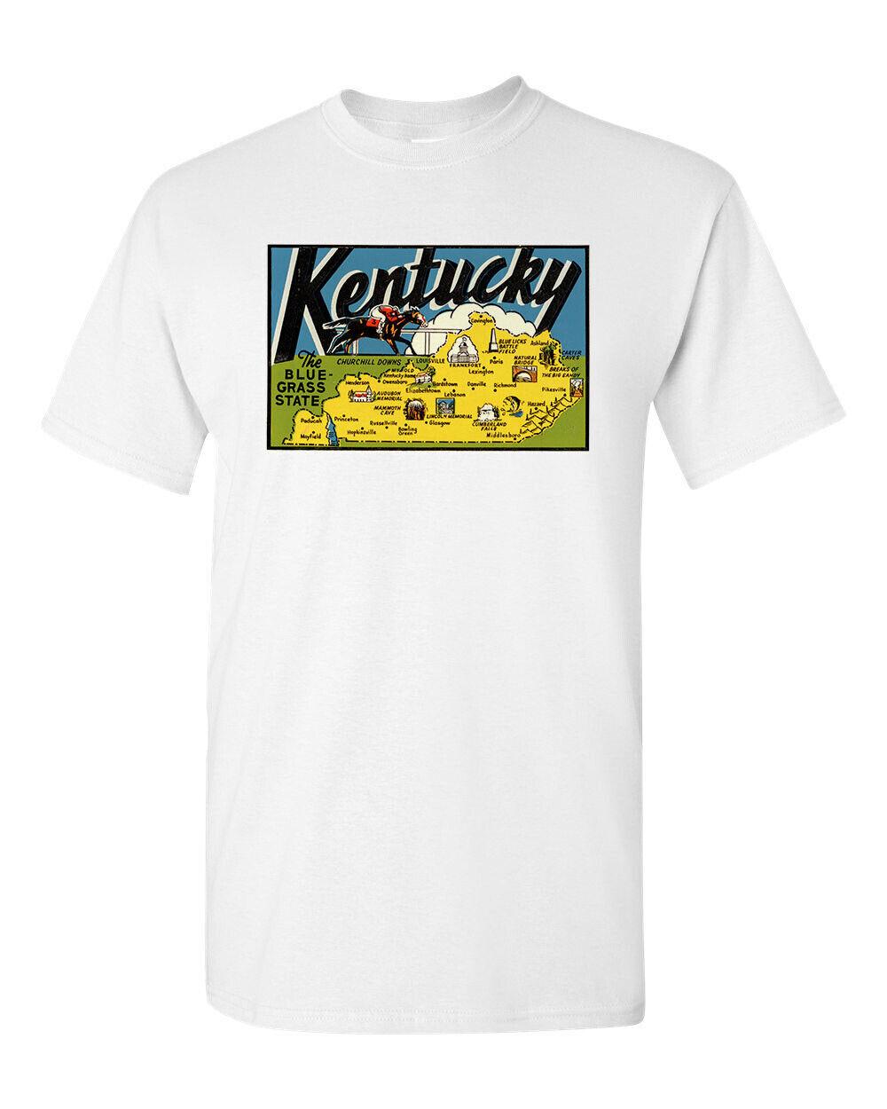 Retro Travel Tee T Shirt Vtg Art Souvenir Kentucky Bluegrass State Tourist Art S