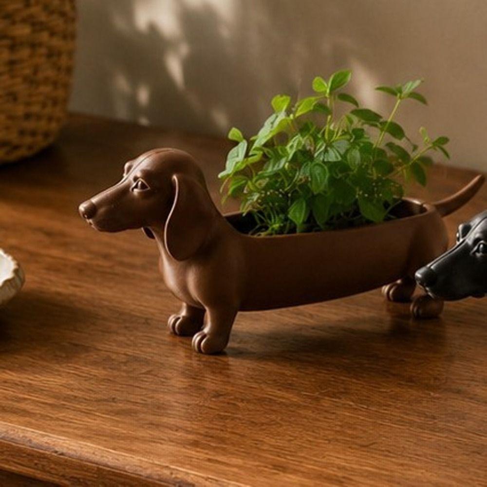 Animal Jewelry Catchall Dish Plastic Sausage Dog Planter Flowerpot Dachshund Storage Tray Bathroom
