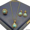 Natural turquoise pearl earrings three-piece set niche design high-end inlaid rough stone necklace jewelry set women