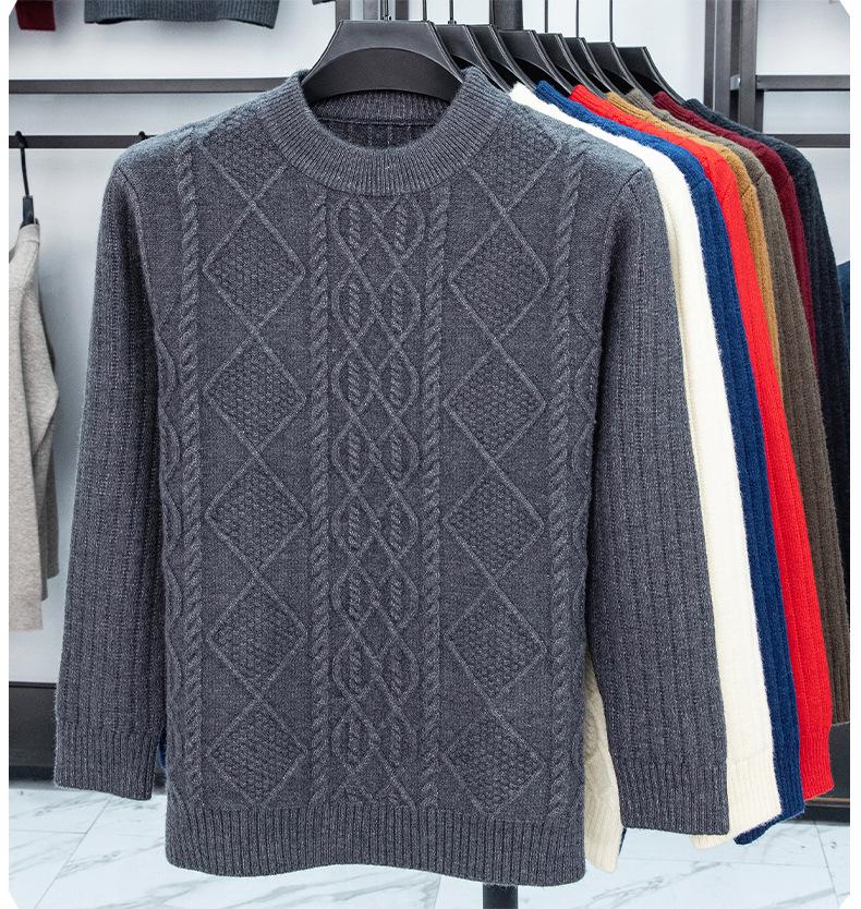 Men's Winter Jacquard Knit Sweater - Thick, Warm, Half-High Collar, Fashionable for All Ages