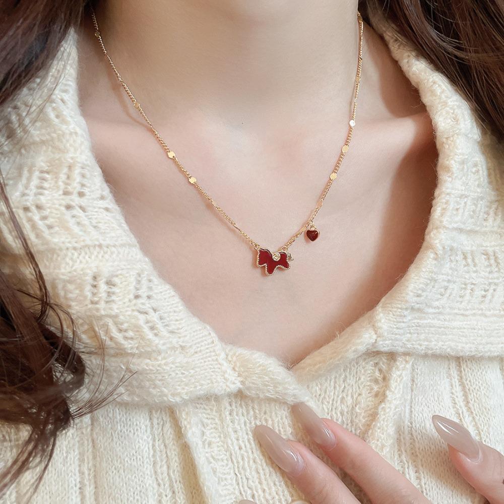 Zodiac Red Pony Necklace Fashion New Year Collarbone Chain Creative Horse Pendant Necklace Woman