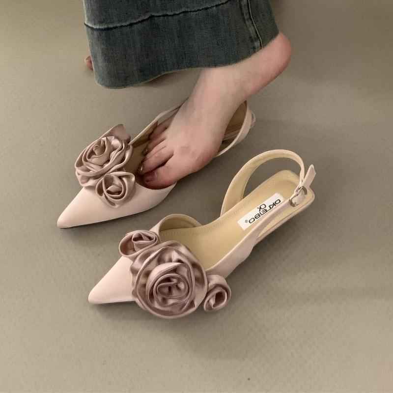 Summer Women Heels Shoes Flower Wedding Shoes Pointed Toe Low Heels Women Shoes Elegant Office Shoes Women Pumps Women Sweet Sandals