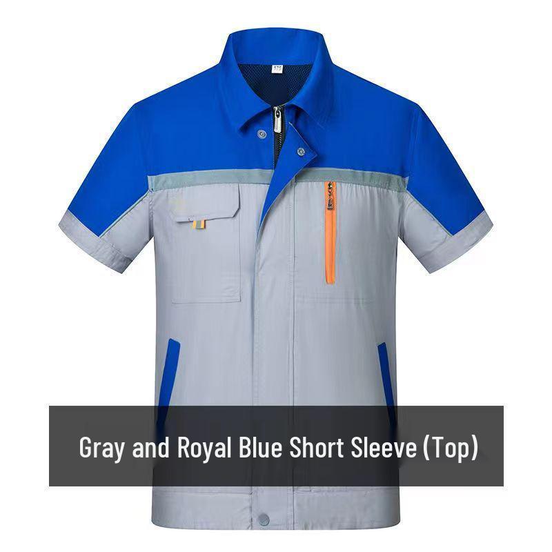 Men's Summer Short Sleeve Durable Workwear Set - Breathable, Thin, Wear-Resistant for Workshop, Construction, and Auto Repair.