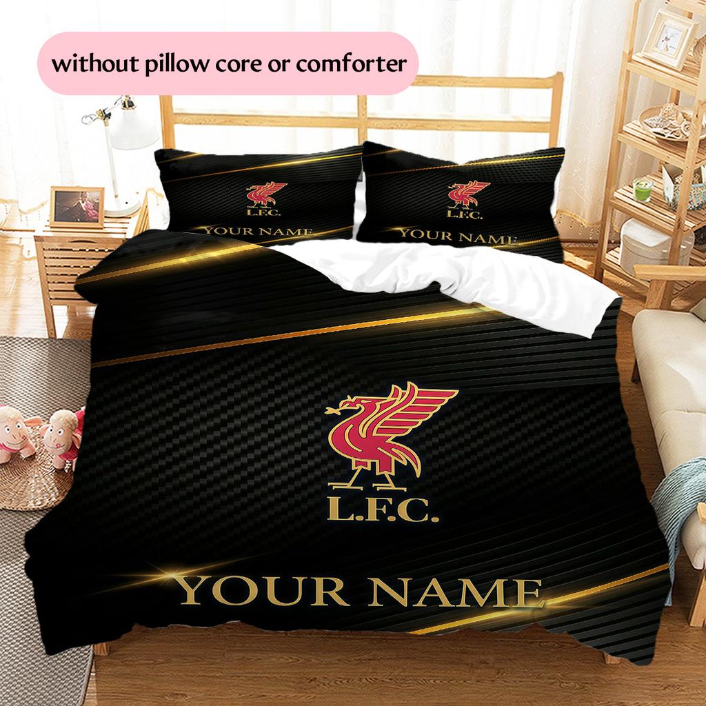 Custom Name Football Club Pattern Bedding Quilt Set Home Decoration Gift (1 * duvet cover + 2 * pillowcase without core)