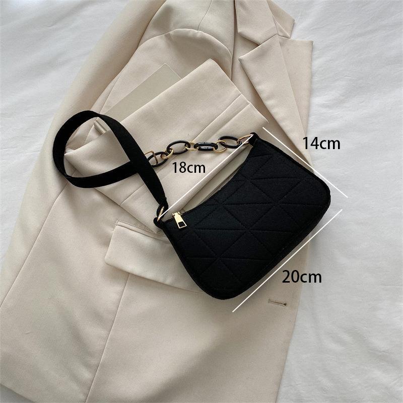 

Women S Felt Shoulder Bag Solid Color Fashionable And Lightweight Underarm Handbag