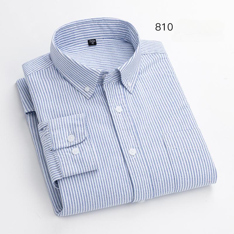 Fashion 100%cotton Casual long-sleeve Shirts for men oxford striped plaid tops slim fit formal shirt white black office clothes