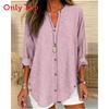 Women Autumn Winter Long Sleeve Stripe Shirt With 3d Effect And Button Details For Casual Office Wear