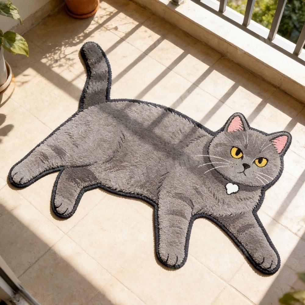 Non Slip Cat Floor Mat Absorbent Bedside Carpet Room Accessory Cat Shaped Rug  Bathroom