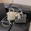 Pearl Woven Mini Shoulder Bag For Summer Elegant Women Pvc Jewelry Detailing