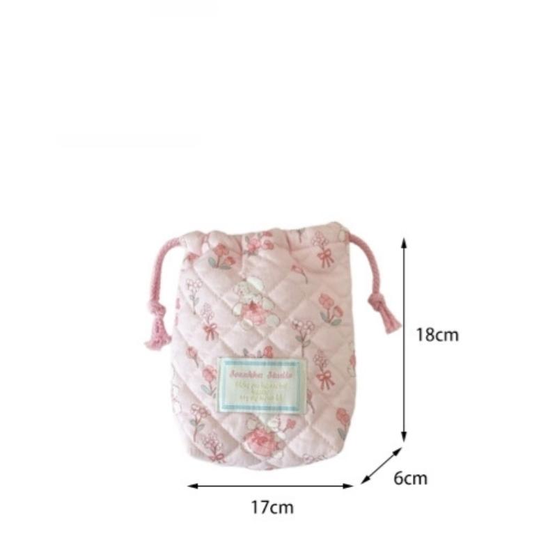 Ins Style Floral Storage Bag Drawstring Drawstring Pocket Soft Cotton Anti Fall Cosmetic Bag Sundry Storage Camera Bag
