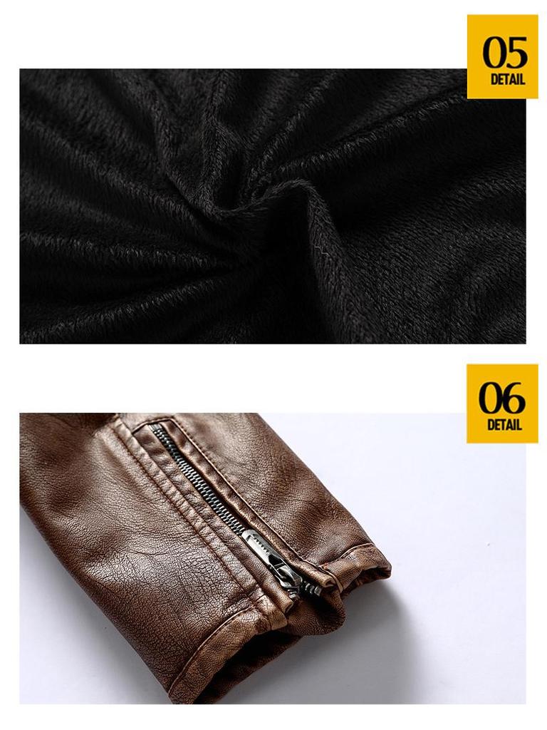 Jachetă de motociclist pentru bărbați, de iarnă, din piele PU, cu guler înalt, croială slim fit - Stil European & American