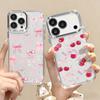 Bowknots Cherry Pattern Case For iPhone 17 Pro Max Plating Lens Frame Clear Soft Cover For iPhone 16 15 14 13 Pro Max 11 16E 17E