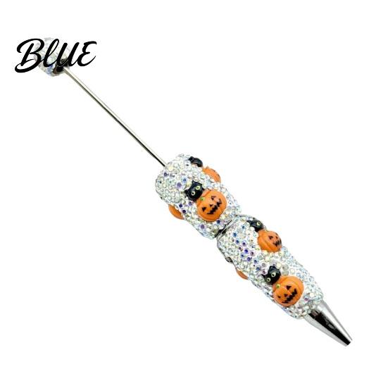 Rhinestone Writing Pen Beadable Pen Glitter Plastic Beaded Halloween Pumpkin Ghost Skull Smooth Gel Ink for DIY Craft Making School Office Supplies