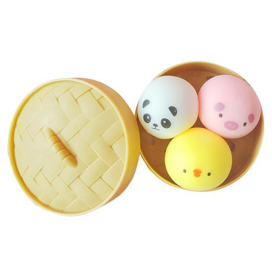 1/2/3/4Pcs Stress Relief Steamed Bun Toy with Steamer Simulation Stuffed Bun Squeeze Sensory Toy Soft TPR