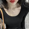 Cotton T-thread U-neck Long Sleeve Slimming Solid Color Top - Versatile & Stylish Base Layer T-shirt