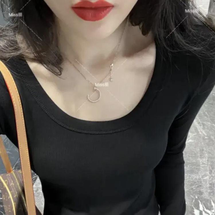 Cotton T-thread U-neck Long Sleeve Slimming Solid Color Top - Versatile & Stylish Base Layer T-shirt