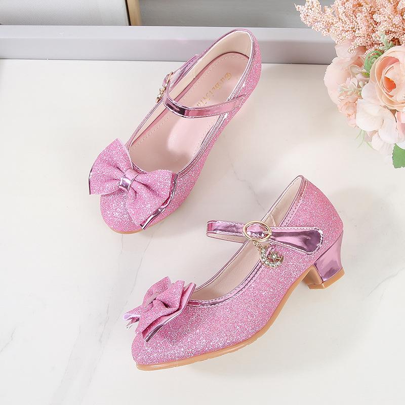 Girls princess high heels 2026 spring and autumn new little girl crystal leather shoes children single shoes primary and secondary school students