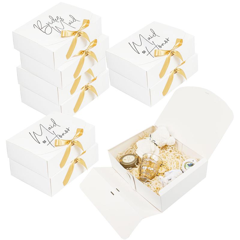 WTEMPO Wedding/Bachelorette Party/Bride Shower Gift Boxes Universal Packaging Boxes Ribbon Bow Bridesmaid Proposal Boxes DIY Foldable Paper Gift Boxes