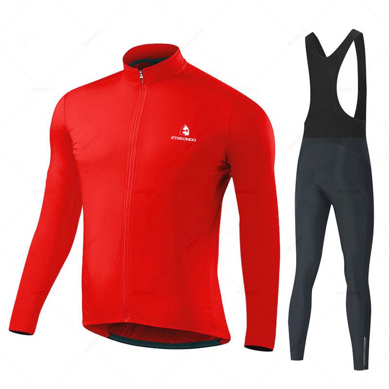 Autumn Cycling Suit Set  Pro Team Cycling Jersey 19D Bib Set MTB Uniform Bicycle Clothing Quick Dry Bike Clothes Mens Long Sleeves Wear