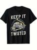 Heavyweight Motorcycle-Keep It Twisted Skeleton Hand& Motorcycle Graphic-100% Cotton O-neck Printed Men's T-shirt.