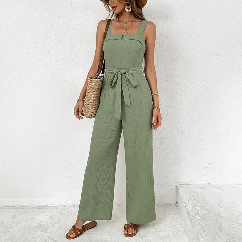 TikTok Europe 2026 Summer Strappy Waist-Cinched Sleeveless Long Jumpsuit for Women