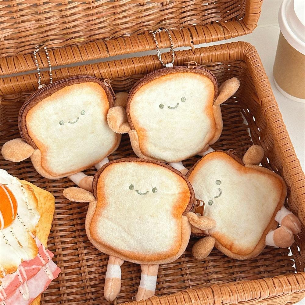 Cute Toast Shaped Plush Coin Purse, Can Store Headphones, Data Cables, and Can Also Be Used As A Keychain Pendant
