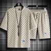 Herren Sommer Sets mit Waffelmuster, lässiges T-Shirt + Shorts Set, männlicher Sportanzug, einfarbig, Trainingsanzug, lockere Anzüge