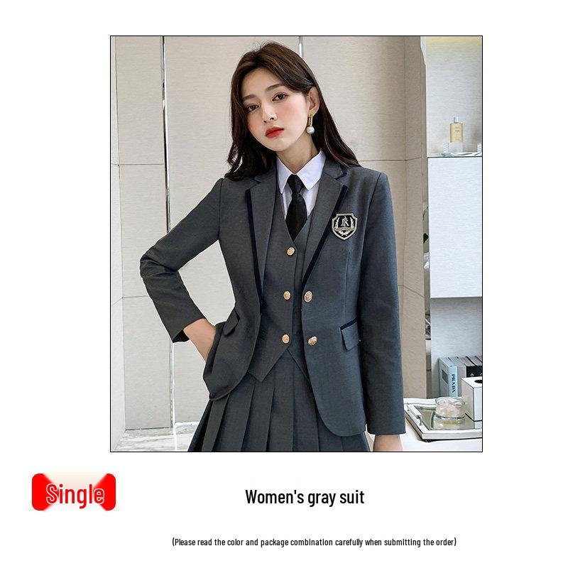 High-End Unisex School Uniform Set: Blazer & JK Skirt, Korean Academic Style. 3XL (For 129~138 lbs)