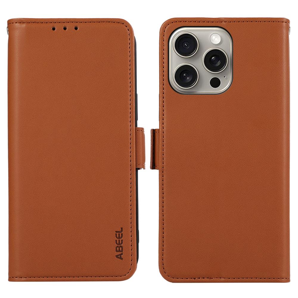 ABEEL For iPhone 16 Pro Leather Case RFID Blocking Phone Cover with Dual Magnetic Clasps